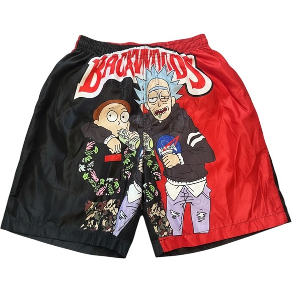 Other - Rick and Morty Backwoods Swim Trunks Mens Large Red Black Graphic Shorts